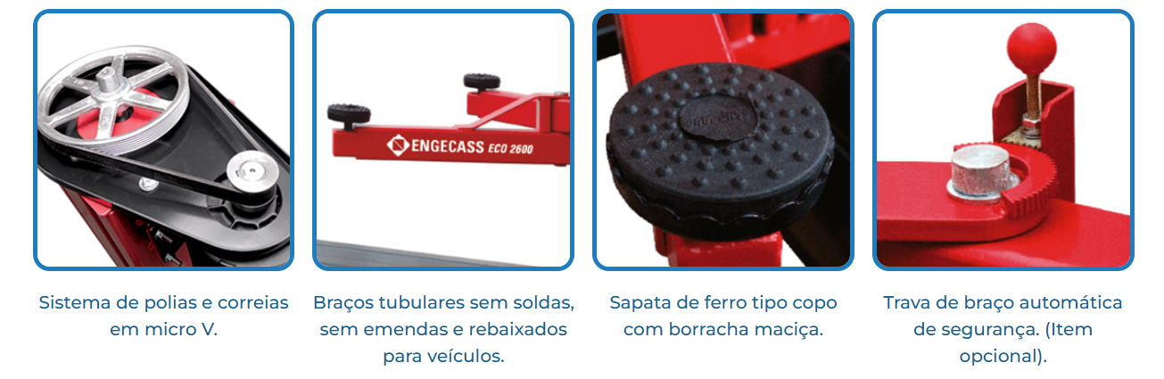Polias, braços, sapatas e trava de braço opcional do elevador Engecass